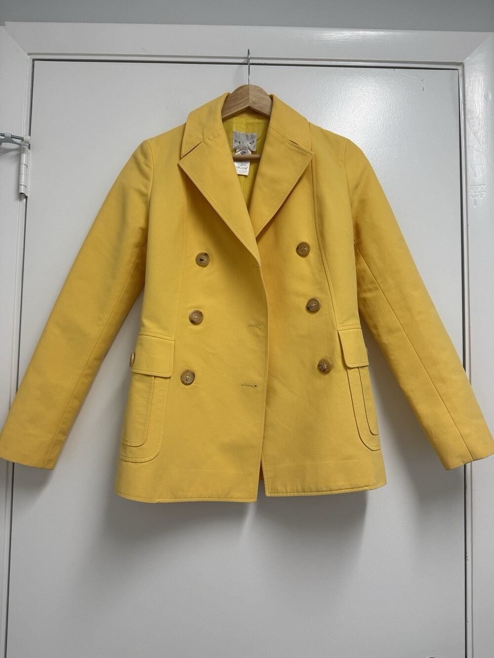 Vintage Celine Yellow Double Breasted Blazer Jacket FR 36 Cotton Made in France